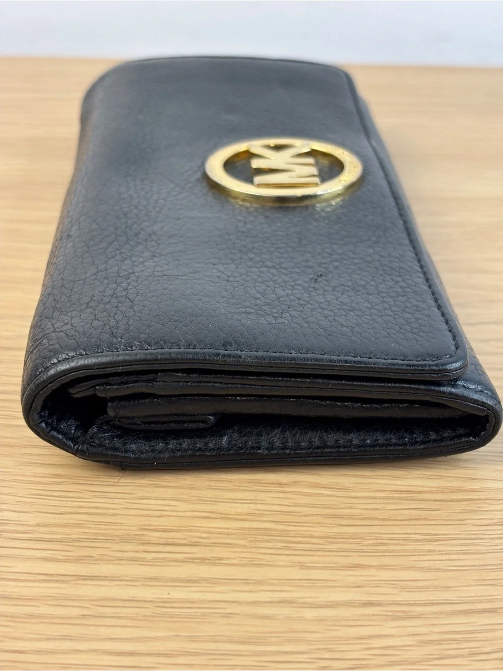 Michael Kors Black Leather MK Logo Continental Wallet